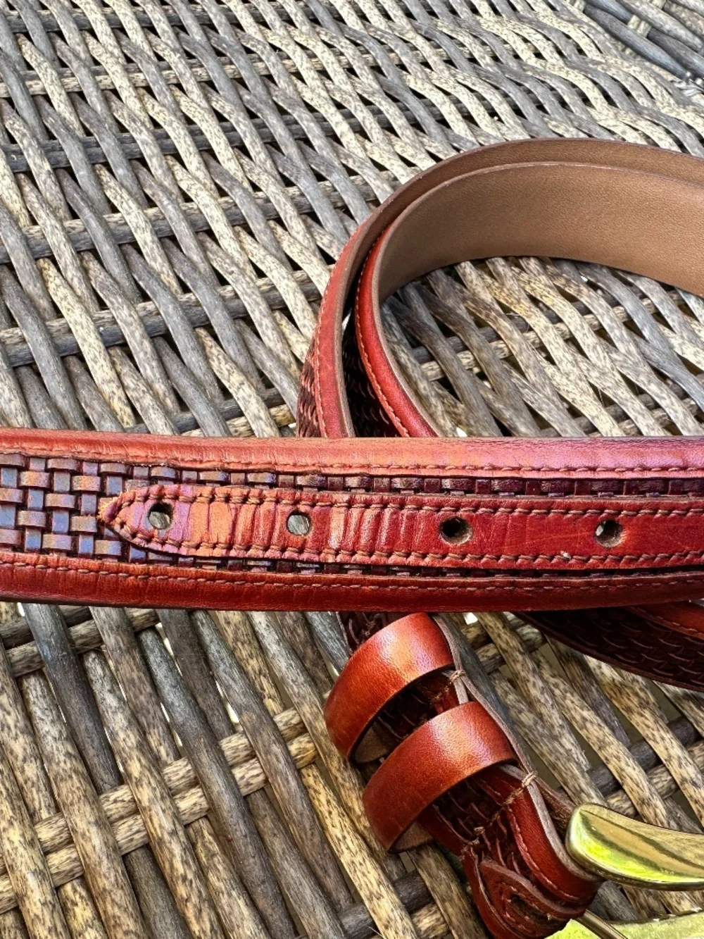 ALLEN EDMONDS Cognac Brown Woven Calfskin Leather Dress Belt 28006 USA Sz 42